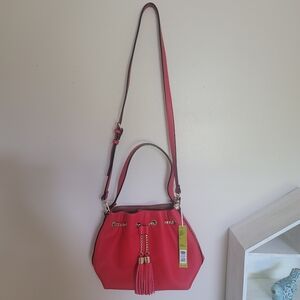 Gianni Bini red drawstring crossbody bucket bag
